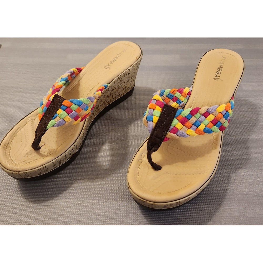 Greenbox Womens Rainbow Braided Wedge Flip Flops Cork Platform Sandals Sz 7